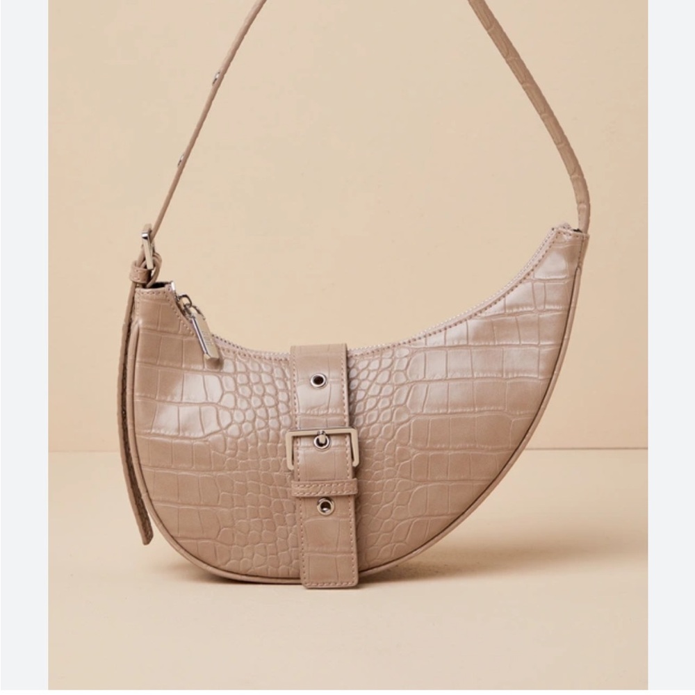 8 other reasons Crescent Buckle Bag in Tan Elegant Tan Croc-Embossed Women's Bag